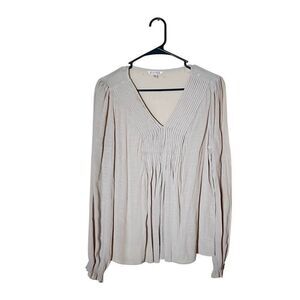 NANETTE LEPORE Women's M Blouse Top Shirt Beige Boho Pleat Puckered Long Sleeve